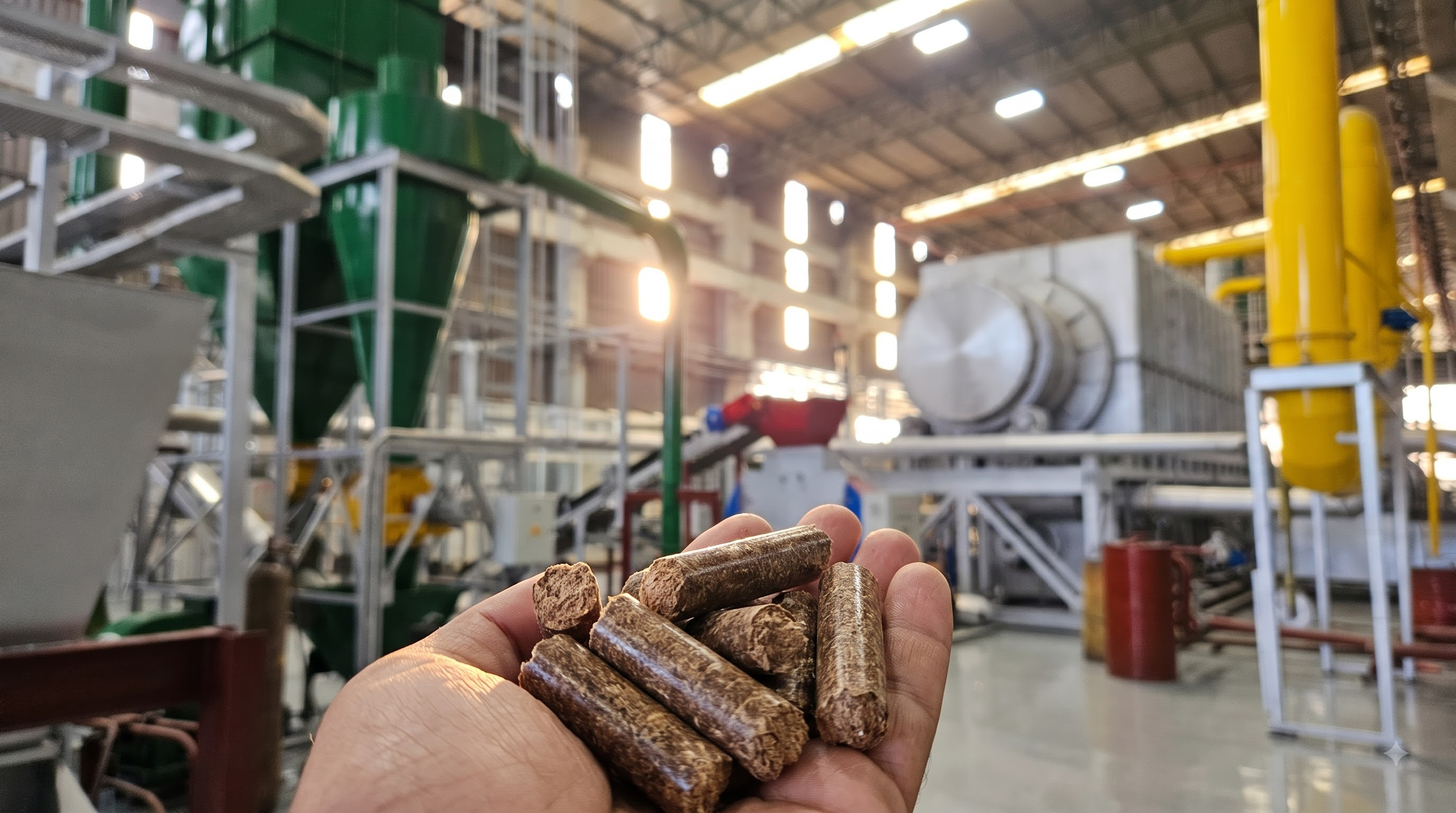 Finished biochar pellets produced at the Kharagpur mill