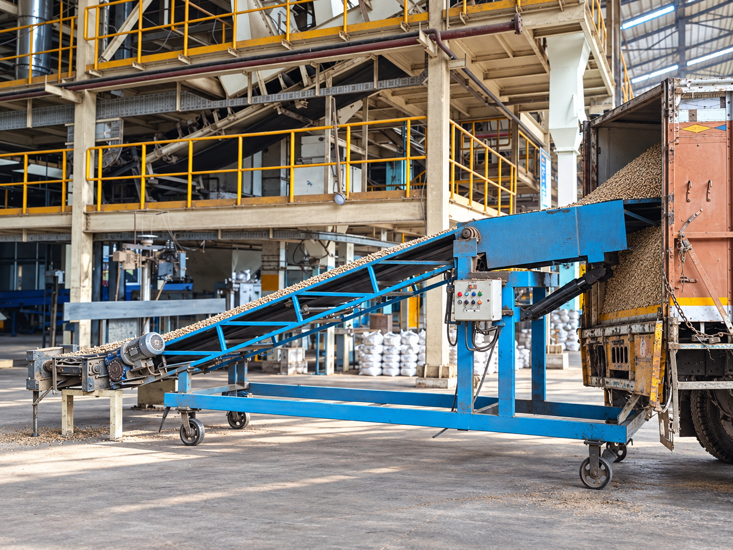 Finished biomass pellets loaded for dispatch at the Kharagpur mill